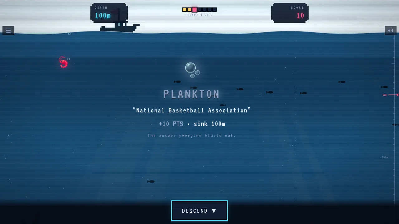 Krillion rarity reveal showing a common answer in the Plankton tier with low points