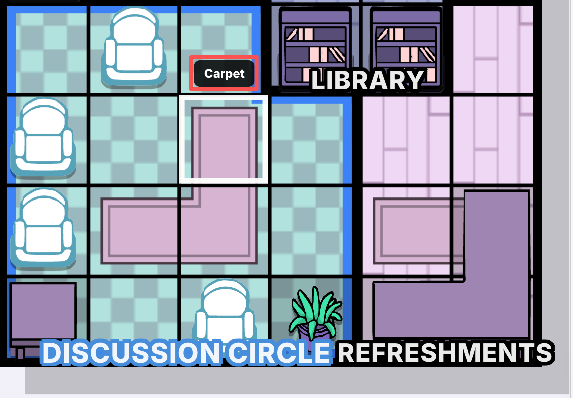 Interfaz oficial de Murdoku mostrando el nombre Carpet al pasar el mouse por una casilla