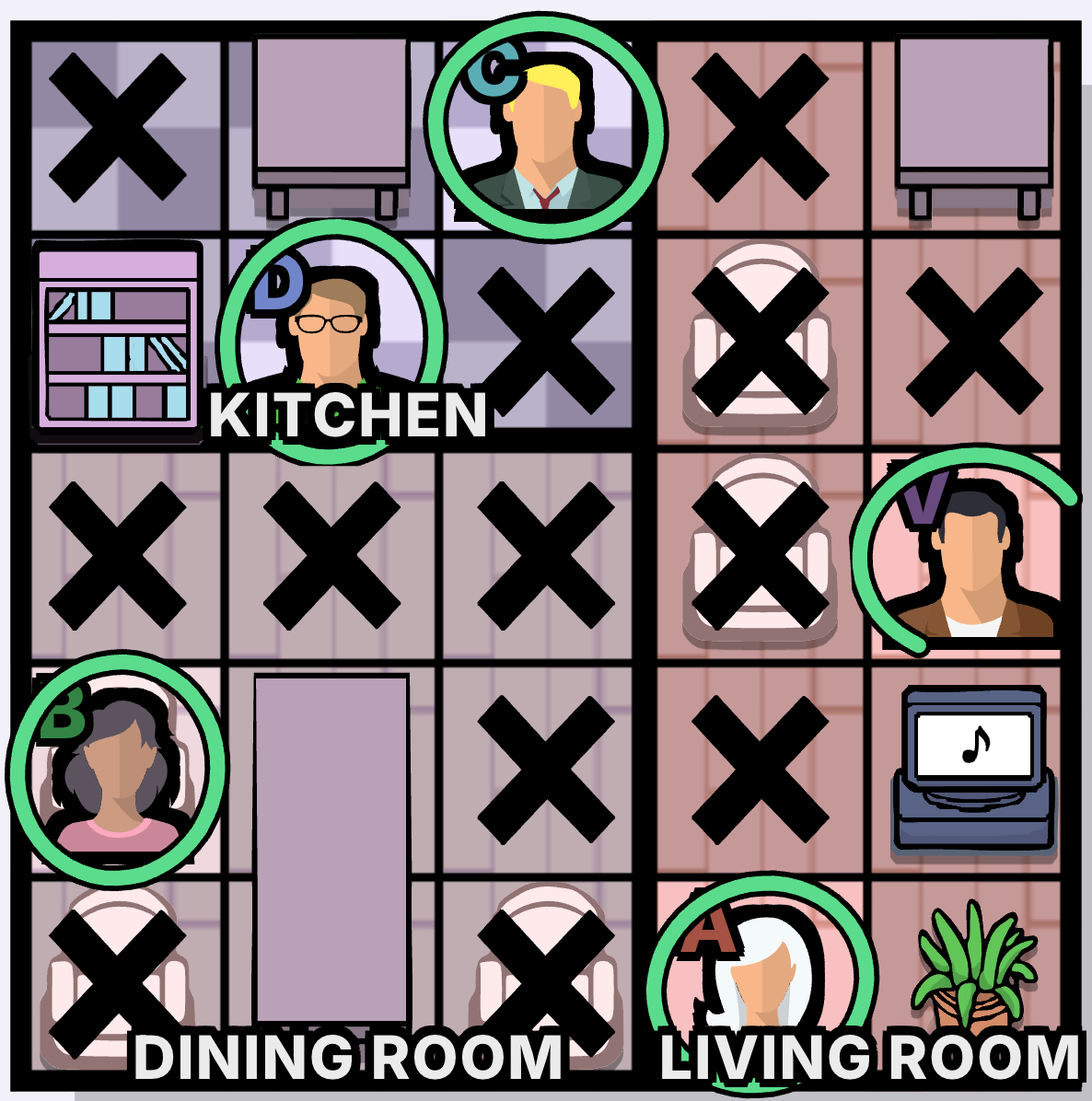 House Party Murdoku solution - solved board